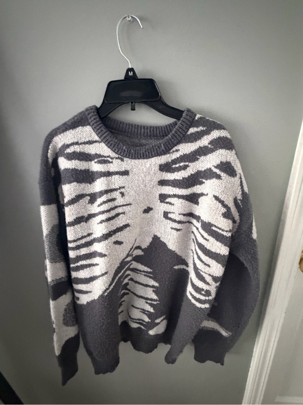 SHEIN Gray and White Zebra-Print Knit Sweater
